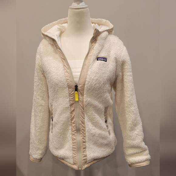 Patagonia Hooded Reversible Beige down jacket ,(Full Zip) Girls Size XL 14 - Picture 7 of 10